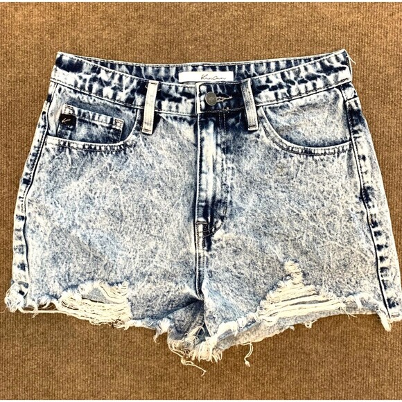 KanCan Shorts Womens 7/27 Ivanna High Rise Acid Wash Cut-Off 80s Beach Denim - Picture 1 of 9